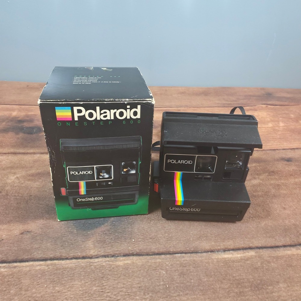 Polaroid OneStep 600 Instant Camera Black Good Vintage Rainbow Stripe with Box